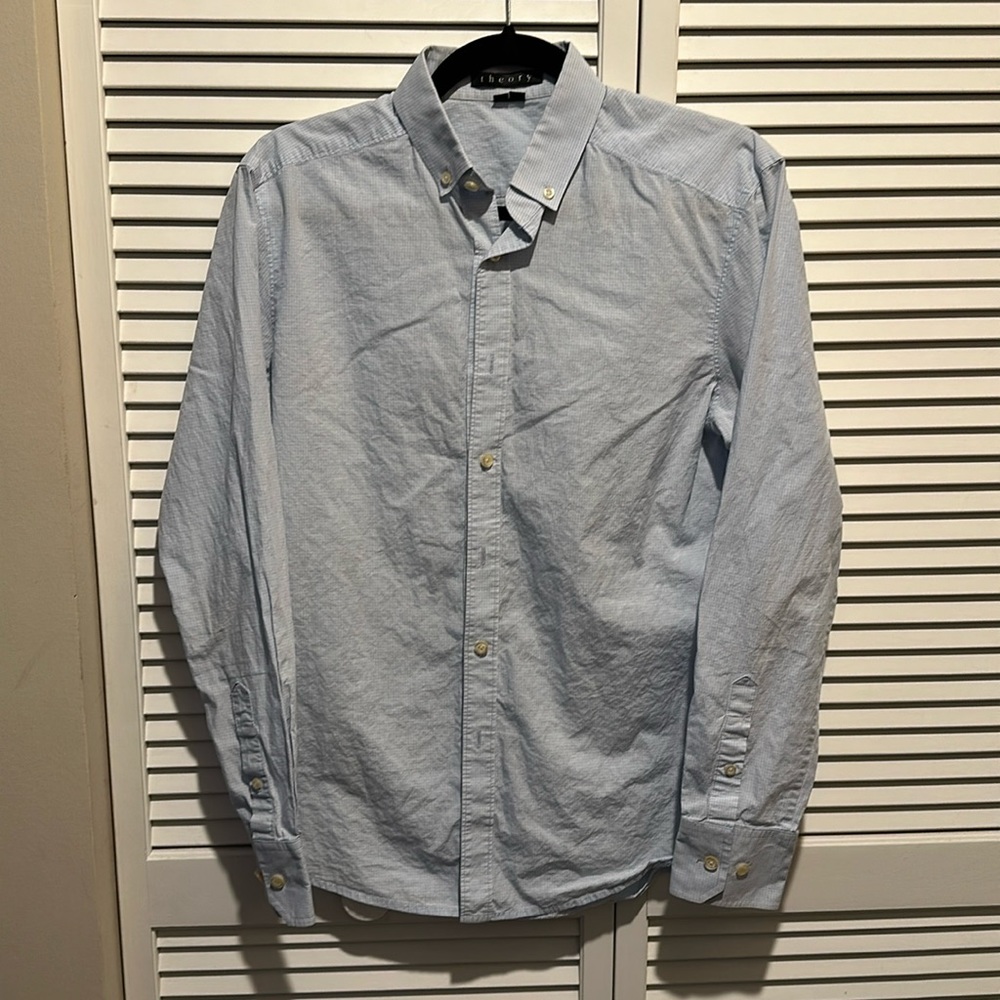 Men’s Theory Long Sleeve Button Down Light Blue Small 100% Cotton